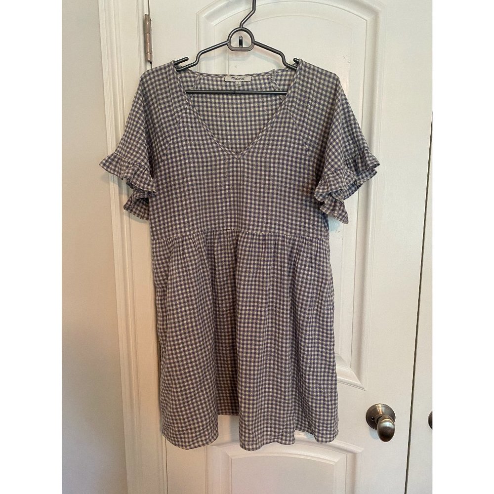 Madewell Ruffle Sleeve Babydoll Dress in blue and white stripe size small